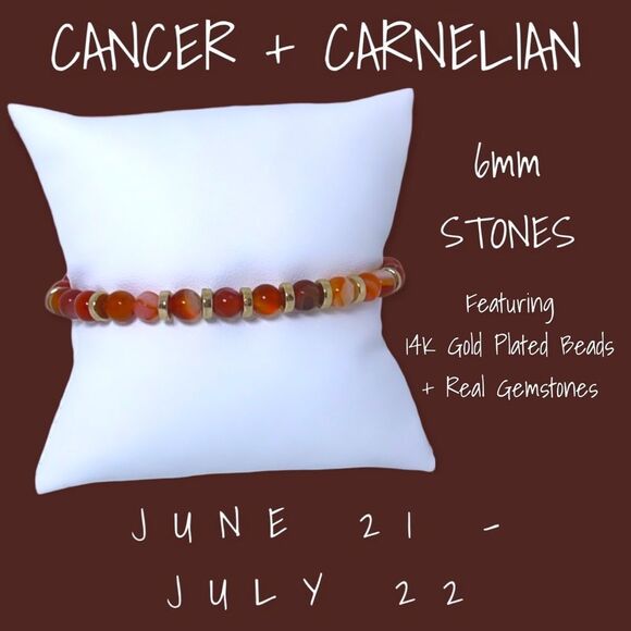 Wool + Pepper Co. Jewelry - NWT Wool + Pepper Co. Zodiac + Gemstone - Cancer + Carnelian Bracelet (Gold) 6mm